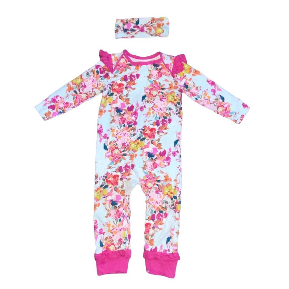 24m Ricrac & Ruffles Baby Girls Wild Whims Simply Soft Romper w/ Headband Set